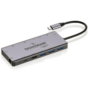 USB Type-C 13-in-1 Hub with Dual HDMI, VGA, USB 3.0, Ethernet, Audio, Card Slots